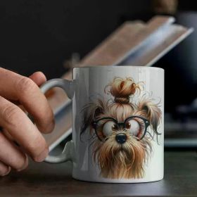 1pc 11oz Ceramic Mug - Funny Dog with Glasses Design, Microwave & Dishwasher Safe, Perfect Gift for Mother's Day,