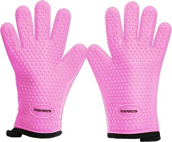 KITCHEN PERFECTION Silicone Smoker Oven Gloves -Extreme Heat Resistant BBQ Gloves-Handle Hot Food Right on Your Grill Fryer & Pit |Waterproof Gri (Color: Pink)
