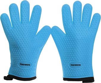 KITCHEN PERFECTION Silicone Smoker Oven Gloves -Extreme Heat Resistant BBQ Gloves-Handle Hot Food Right on Your Grill Fryer & Pit |Waterproof Gri (Color: Robin Blue)
