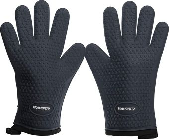 KITCHEN PERFECTION Silicone Smoker Oven Gloves -Extreme Heat Resistant BBQ Gloves-Handle Hot Food Right on Your Grill Fryer & Pit |Waterproof Gri (Color: Gray)